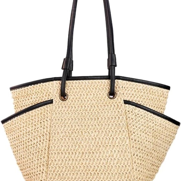 Summer Beach Tote Bag Women Straw Shoulder Bag Purse Zipper Large - Picture 1 of 6